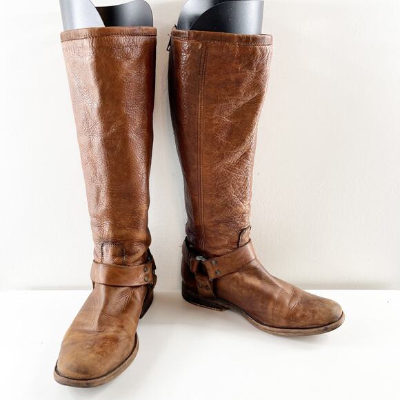FRYE Phillip Knee High Leather Harness Equestrian Riding Boots Brown 7 - Picture 7 of 8